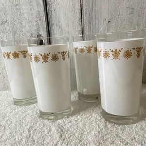 6 inch Butterfly Gold Glasses Pyrex Corning tumblers high ball frosted yellow